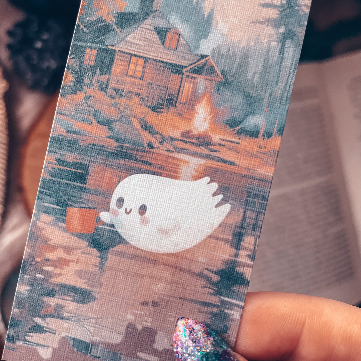 Spooky Ghost at the Lake Watercolor Bookmark