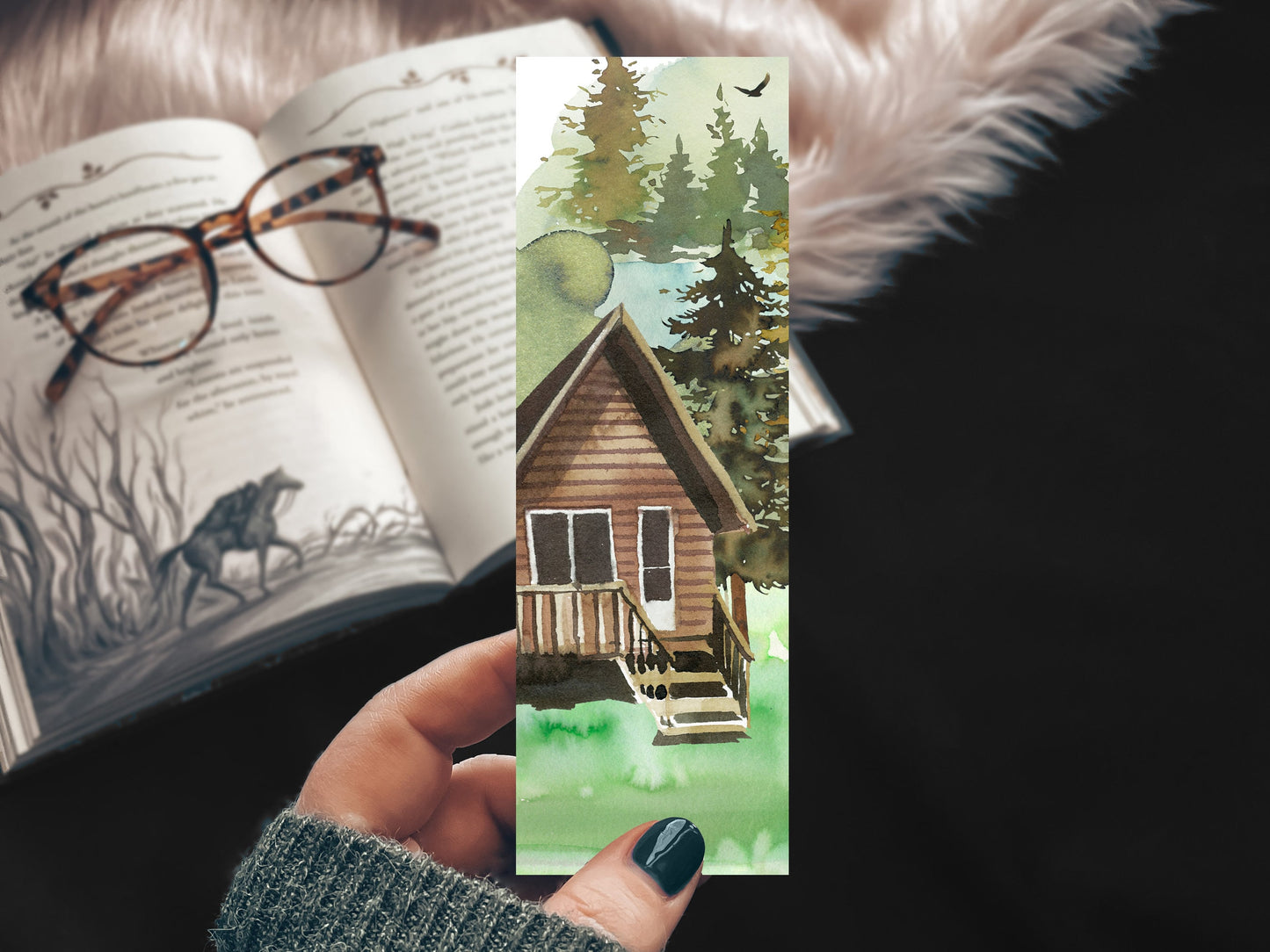 Watercolor Cabin in the Forest Bookmark
