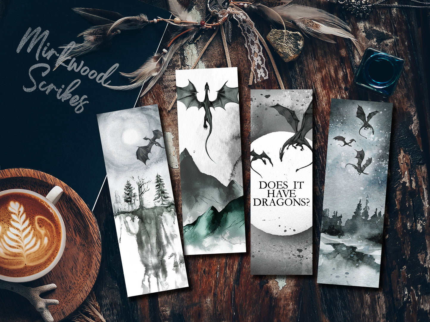 Black Dragon Flight Watercolor Bookmark