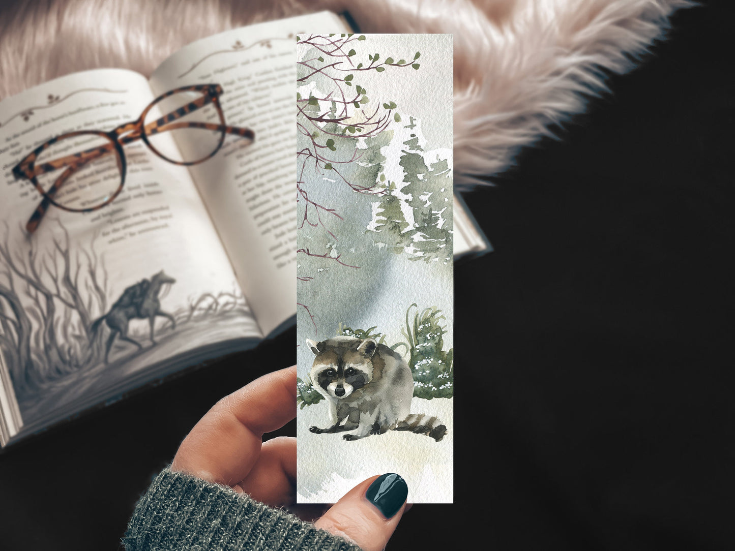 Woodland Baby Raccoon Watercolor Bookmark