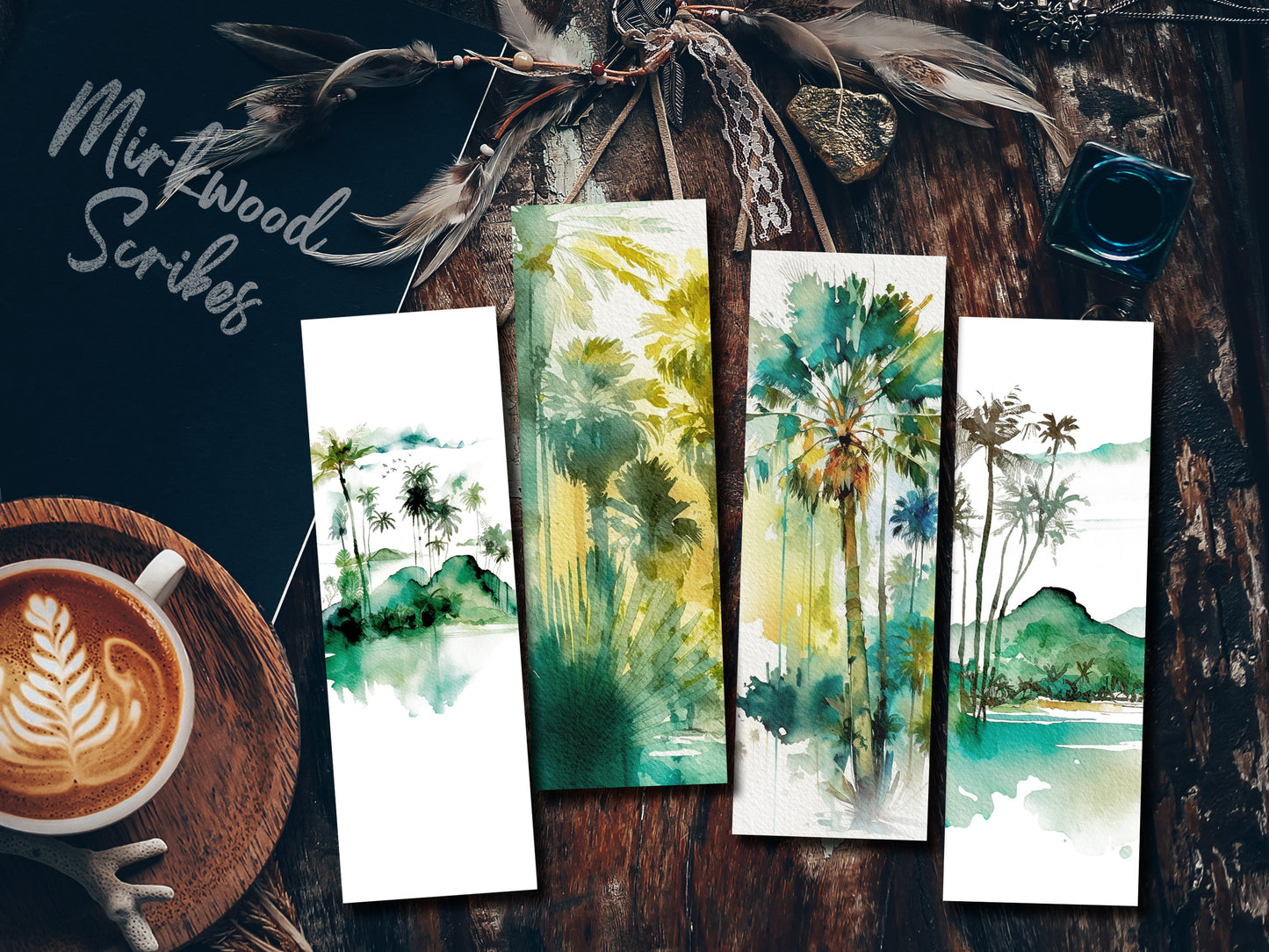 Tropical Beach Sunset Watercolor Bookmark
